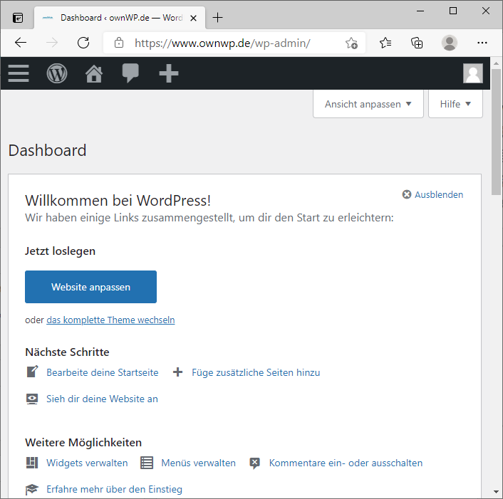 Admin-Daschboard eines WordPress Blogs