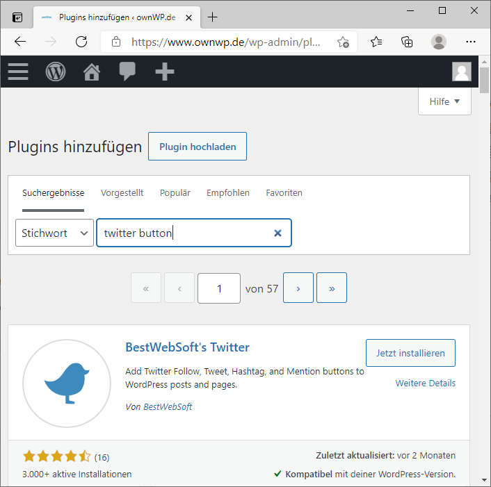 Suche von Plugins in WordPress