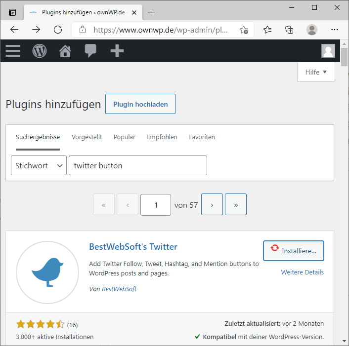 Installation eines WordPress.org Plugins im WordPress Blog