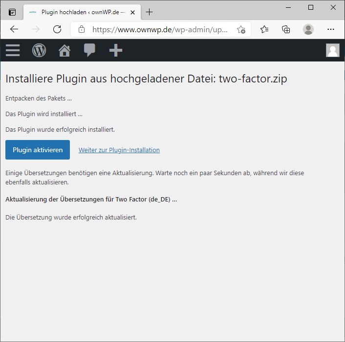 Plugin wurde per Upload installiert