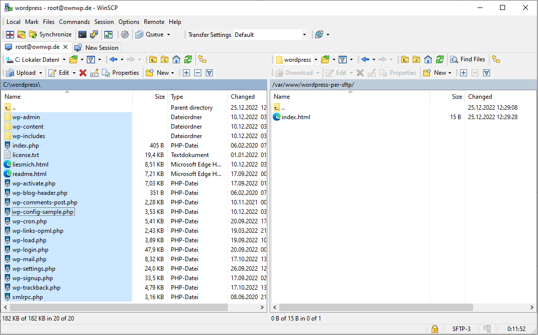 winscp dateien zum transfer markieren