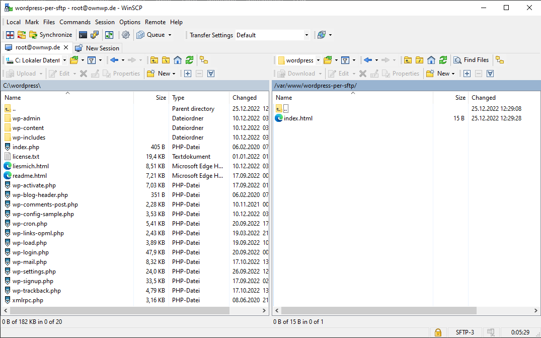 winscp verbindung mit webspace hergestellt